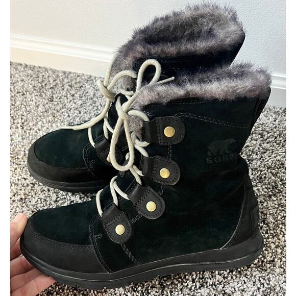 Sorel Explorer Joan black suede winter boots size 7.5 - Picture 1 of 6
